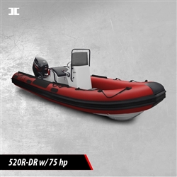 Red INMAR 520R rigid fiberglass boat, inflatable with console