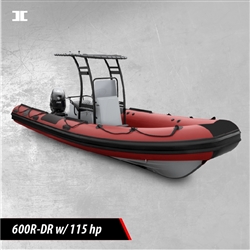 Red INMAR 600R rigid fiberglass boat, inflatable with console