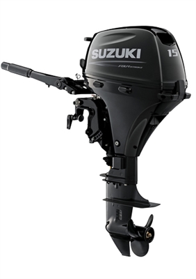 Suzuki DF15AS, 4-stroke 15hp, Tiller handle, Manual Start, 15"  Shaft